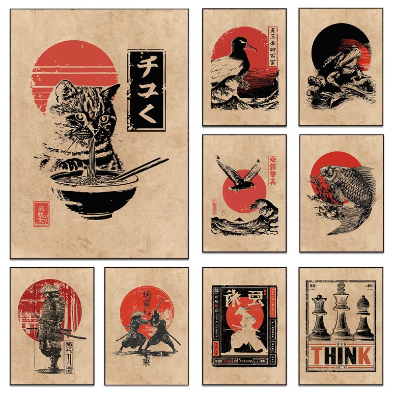 Japanese Lifestyle Home - Vintage Japon Koi Balığı Kürkçuk Kedi