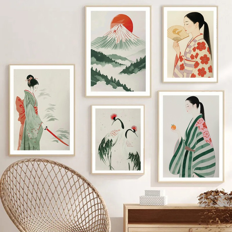 Japanese Lifestyle Home - Fuji Dağı ve Vinç Japon Duvar